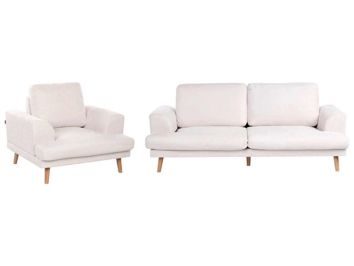 4 Seater Living Room Set Light Beige Fabric Sofa Armchair with Flared Armrests Art Decor Style Beliani