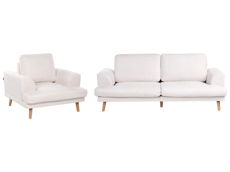 4 Seater Living Room Set Light Beige Fabric Sofa Armchair with Flared Armrests Art Decor Style Beliani