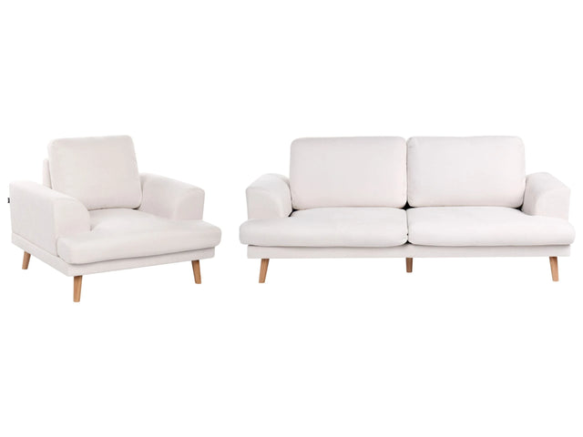 4 Seater Living Room Set Light Beige Fabric Sofa Armchair with Flared Armrests Art Decor Style Beliani