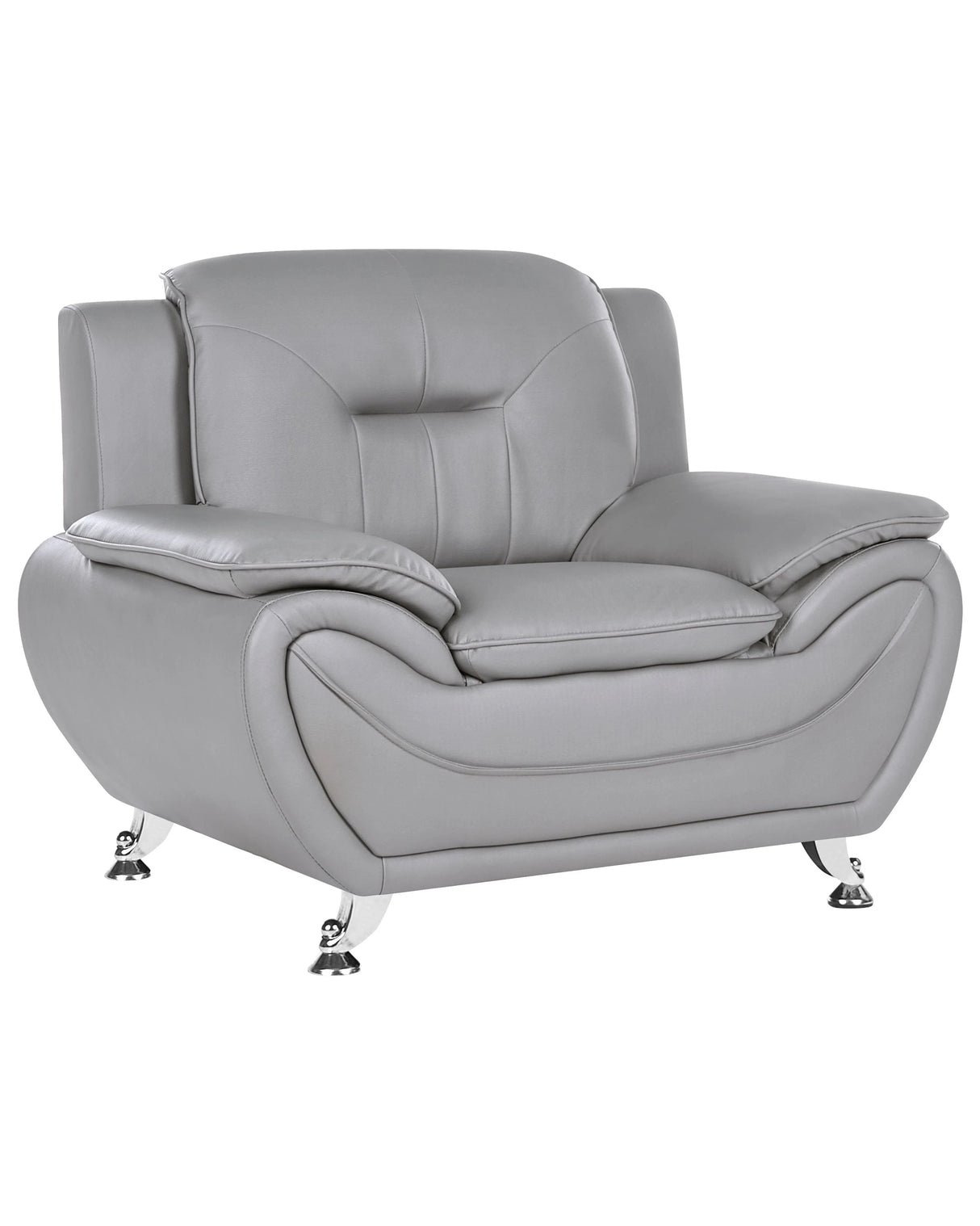 Armchair Grey Vegan Eco Leather Pillow Top Arms Silver Metal Legs Easy Clean Modern Glam Style Living Room Beliani