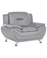 Armchair Grey Vegan Eco Leather Pillow Top Arms Silver Metal Legs Easy Clean Modern Glam Style Living Room Beliani