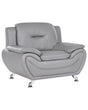 Armchair Grey Vegan Eco Leather Pillow Top Arms Silver Metal Legs Easy Clean Modern Glam Style Living Room Beliani