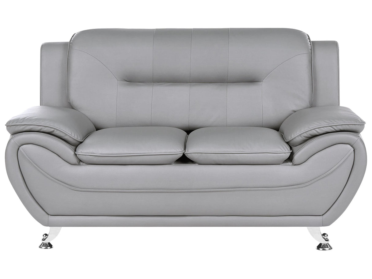 2 Seater Sofa Grey Vegan Eco Leather Loveseat Arms Silver Metal Legs Easy Clean Modern Glam Style Living Room Beliani