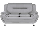 2 Seater Sofa Grey Vegan Eco Leather Loveseat Arms Silver Metal Legs Easy Clean Modern Glam Style Living Room Beliani