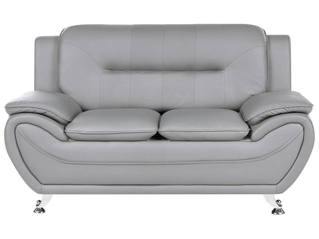 2 Seater Sofa Grey Vegan Eco Leather Loveseat Arms Silver Metal Legs Easy Clean Modern Glam Style Living Room Beliani