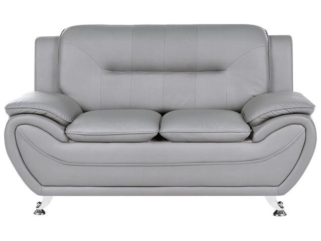 2 Seater Sofa Grey Vegan Eco Leather Loveseat Arms Silver Metal Legs Easy Clean Modern Glam Style Living Room Beliani