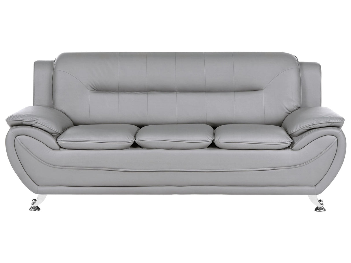 3 Seater Sofa Grey Vegan Eco Leather Couch Arms Silver Metal Legs Easy Clean Modern Glam Style Living Room Beliani