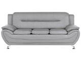 3 Seater Sofa Grey Vegan Eco Leather Couch Arms Silver Metal Legs Easy Clean Modern Glam Style Living Room Beliani