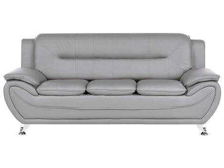 3 Seater Sofa Grey Vegan Eco Leather Couch Arms Silver Metal Legs Easy Clean Modern Glam Style Living Room Beliani