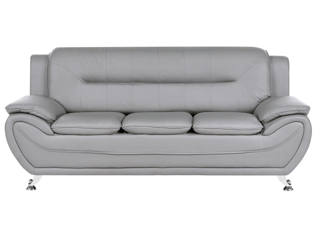 3 Seater Sofa Grey Vegan Eco Leather Couch Arms Silver Metal Legs Easy Clean Modern Glam Style Living Room Beliani