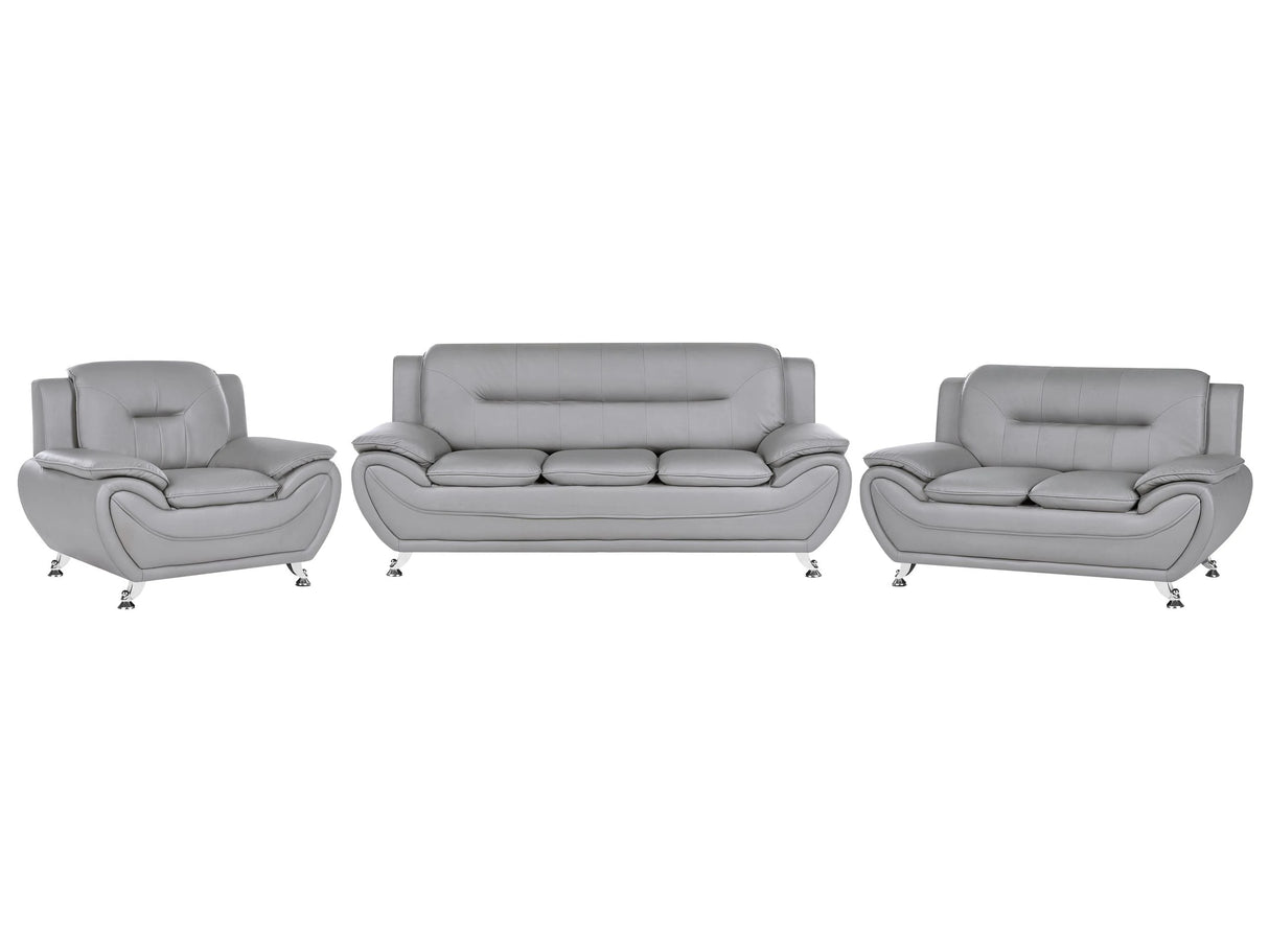6 Seater Sofa Set Grey Vegan Eco Leather Sofa Couch Armchair Silver Metal Legs Easy Clean Modern Glam Style Living Room Beliani