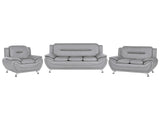 6 Seater Sofa Set Grey Vegan Eco Leather Sofa Couch Armchair Silver Metal Legs Easy Clean Modern Glam Style Living Room Beliani