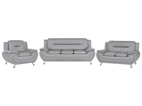 6 Seater Sofa Set Grey Vegan Eco Leather Sofa Couch Armchair Silver Metal Legs Easy Clean Modern Glam Style Living Room Beliani