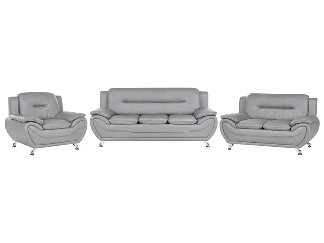 6 Seater Sofa Set Grey Vegan Eco Leather Sofa Couch Armchair Silver Metal Legs Easy Clean Modern Glam Style Living Room Beliani
