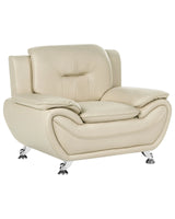 Armchair Beige Vegan Eco Leather Pillow Top Arms Silver Metal Legs Easy Clean Modern Glam Style Living Room Beliani