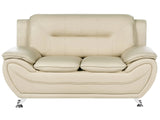 2 Seater Sofa Beige Vegan Eco Leather Loveseat Arms Silver Metal Legs Easy Clean Modern Glam Style Living Room Beliani