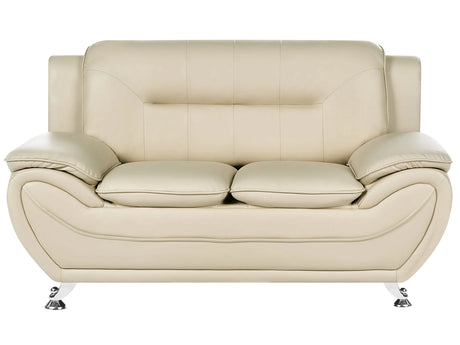 2 Seater Sofa Beige Vegan Eco Leather Loveseat Arms Silver Metal Legs Easy Clean Modern Glam Style Living Room Beliani