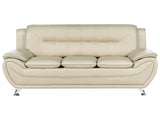 3 Seater Sofa Beige Vegan Eco Leather Couch Arms Silver Metal Legs Easy Clean Modern Glam Style Living Room Beliani