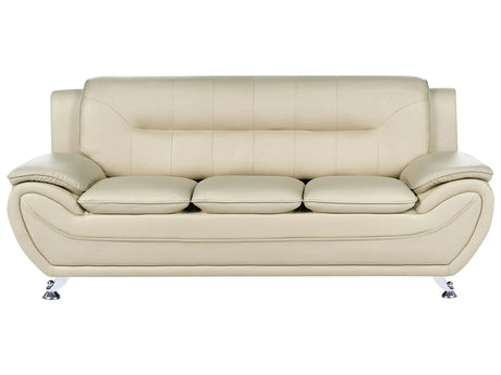 3 Seater Sofa Beige Vegan Eco Leather Couch Arms Silver Metal Legs Easy Clean Modern Glam Style Living Room Beliani