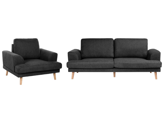 4 Seater Living Room Set Black Fabric Sofa Armchair with Flared Armrests Art Decor Style Beliani