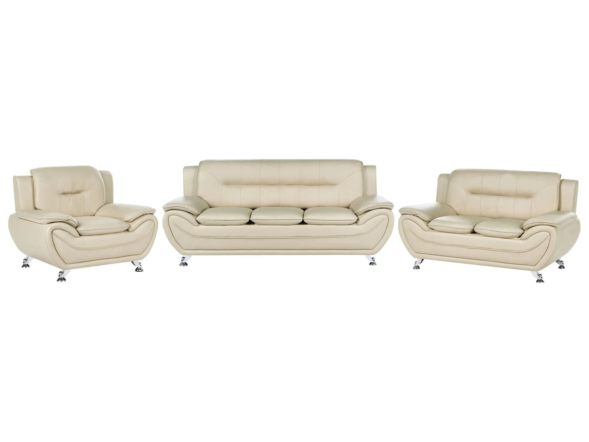 6 Seater Sofa Set Beige Vegan Eco Leather Sofa Couch Armchair Silver Metal Legs Easy Clean Modern Glam Style Living Room Beliani
