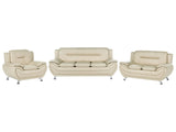 6 Seater Sofa Set Beige Vegan Eco Leather Sofa Couch Armchair Silver Metal Legs Easy Clean Modern Glam Style Living Room Beliani