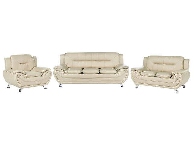 6 Seater Sofa Set Beige Vegan Eco Leather Sofa Couch Armchair Silver Metal Legs Easy Clean Modern Glam Style Living Room Beliani