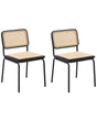 Set of 2 Dining Chairs Black PE Rattan Seat and Backrest Iron Legs Armless Protective Caps Modern Boho Design Beliani