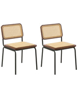 Set of 2 Dining Chairs Brown PE Rattan Seat and Backrest Iron Legs Armless Protective Caps Modern Boho Design Beliani