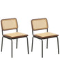 Set of 2 Dining Chairs Brown PE Rattan Seat and Backrest Iron Legs Armless Protective Caps Modern Boho Design Beliani
