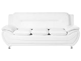 3 Seater Sofa White Vegan Eco Leather Couch Arms Silver Metal Legs Easy Clean Modern Glam Style Living Room Beliani