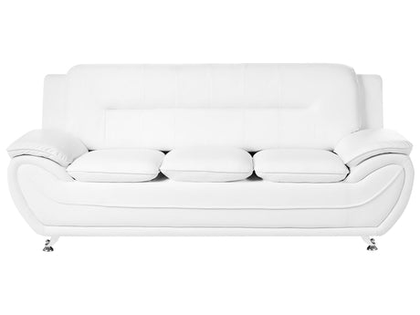3 Seater Sofa White Vegan Eco Leather Couch Arms Silver Metal Legs Easy Clean Modern Glam Style Living Room Beliani