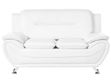 2 Seater Sofa White Vegan Eco Leather Loveseat Arms Silver Metal Legs Easy Clean Modern Glam Style Living Room Beliani