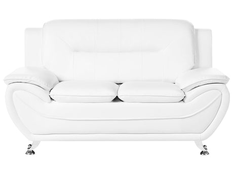 2 Seater Sofa White Vegan Eco Leather Loveseat Arms Silver Metal Legs Easy Clean Modern Glam Style Living Room Beliani