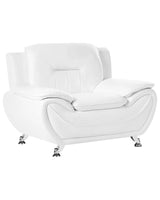 Armchair White Vegan Eco Leather Pillow Top Arms Silver Metal Legs Easy Clean Modern Glam Style Living Room Beliani