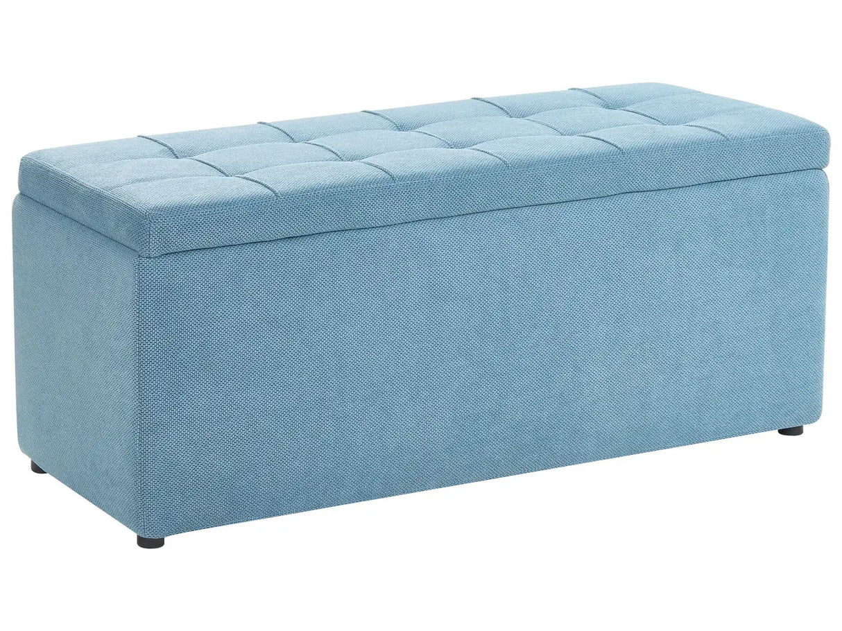 Storage Ottoman Blue 100 x 42 x 40 cm Polyester Fabric Upholstered Footstool Living Room Modern Style Beliani