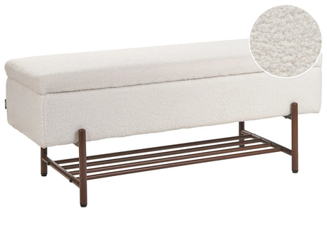 Storage Bench Off White Boucle Upholstery  Metal Legs Lift Up Top Beliani