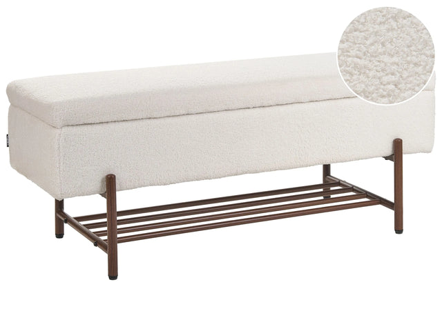 Storage Bench Off White Boucle Upholstery  Metal Legs Lift Up Top Beliani