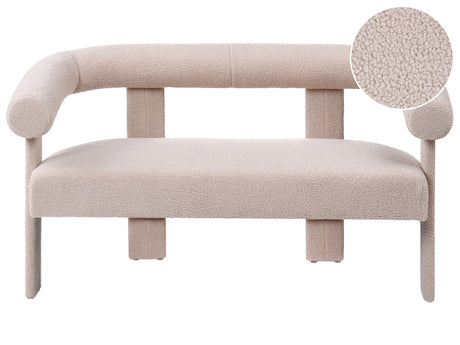 2 Seater Sofa Light Beige Boucle Upholstery Retro Design Upholstered Legs Living Room Beliani