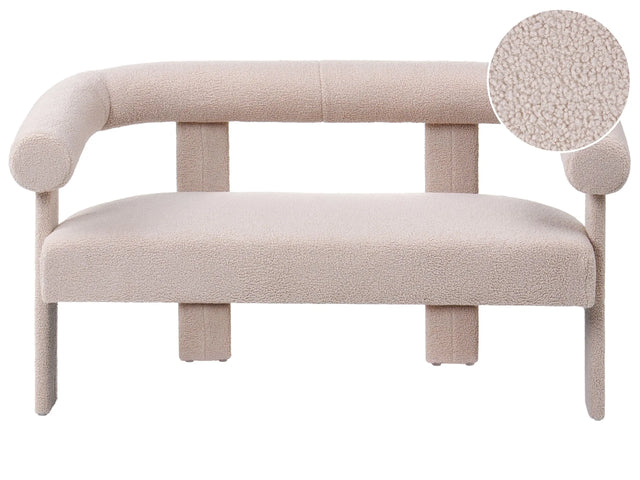2 Seater Sofa Light Beige Boucle Upholstery Retro Design Upholstered Legs Living Room Beliani