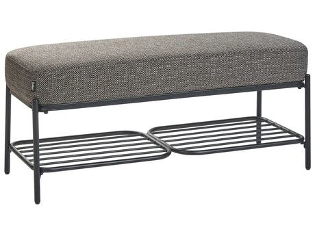 Shoe Bench Black Fabric Upholstered 100 x 36 cm Hallway Bench with Shelf Padded Seat Beliani