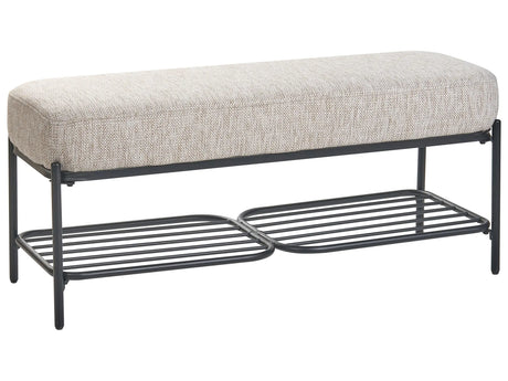 Shoe Bench Beige Fabric Upholstered 100 x 36 cm Hallway Bench with Shelf Padded Seat Beliani