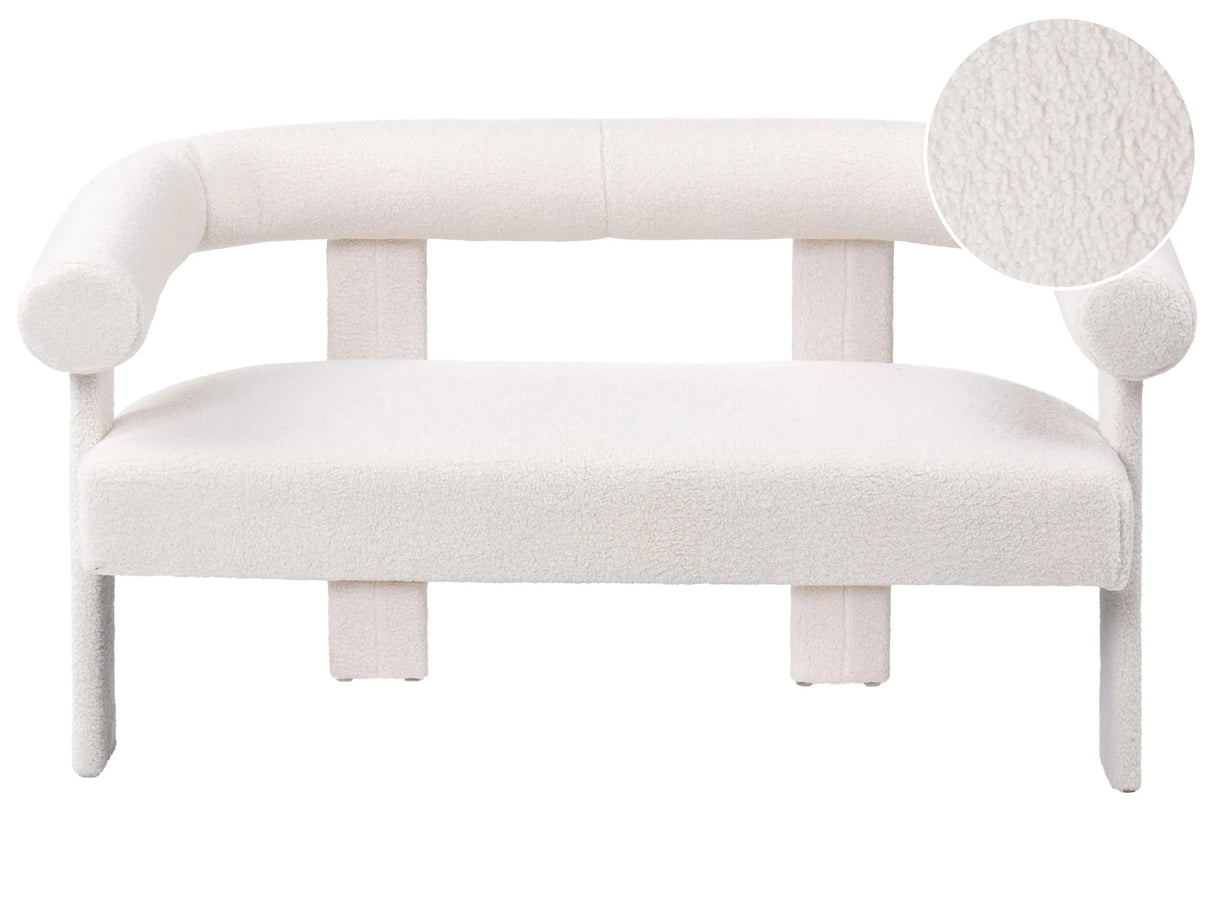 2 Seater Sofa Off-White Boucle Upholstery Retro Design Upholstered Legs Living Room Beliani