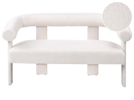 2 Seater Sofa Off-White Boucle Upholstery Retro Design Upholstered Legs Living Room Beliani