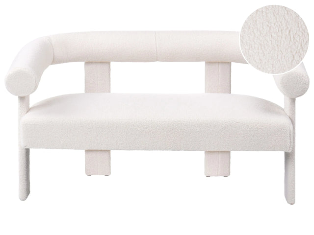 2 Seater Sofa Off-White Boucle Upholstery Retro Design Upholstered Legs Living Room Beliani