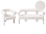 Sofa Set Off-White Boucle Fully Upholstered 2 Seater Armchair Retro Design Living Room Beliani