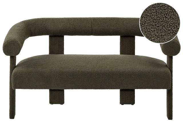 2 Seater Sofa Green Boucle Upholstery Retro Design Upholstered Legs Living Room Beliani