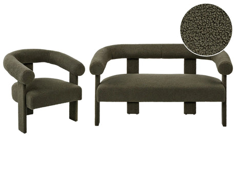 Sofa Set Green Boucle Fully Upholstered 2 Seater Armchair Retro Design Living Room Beliani