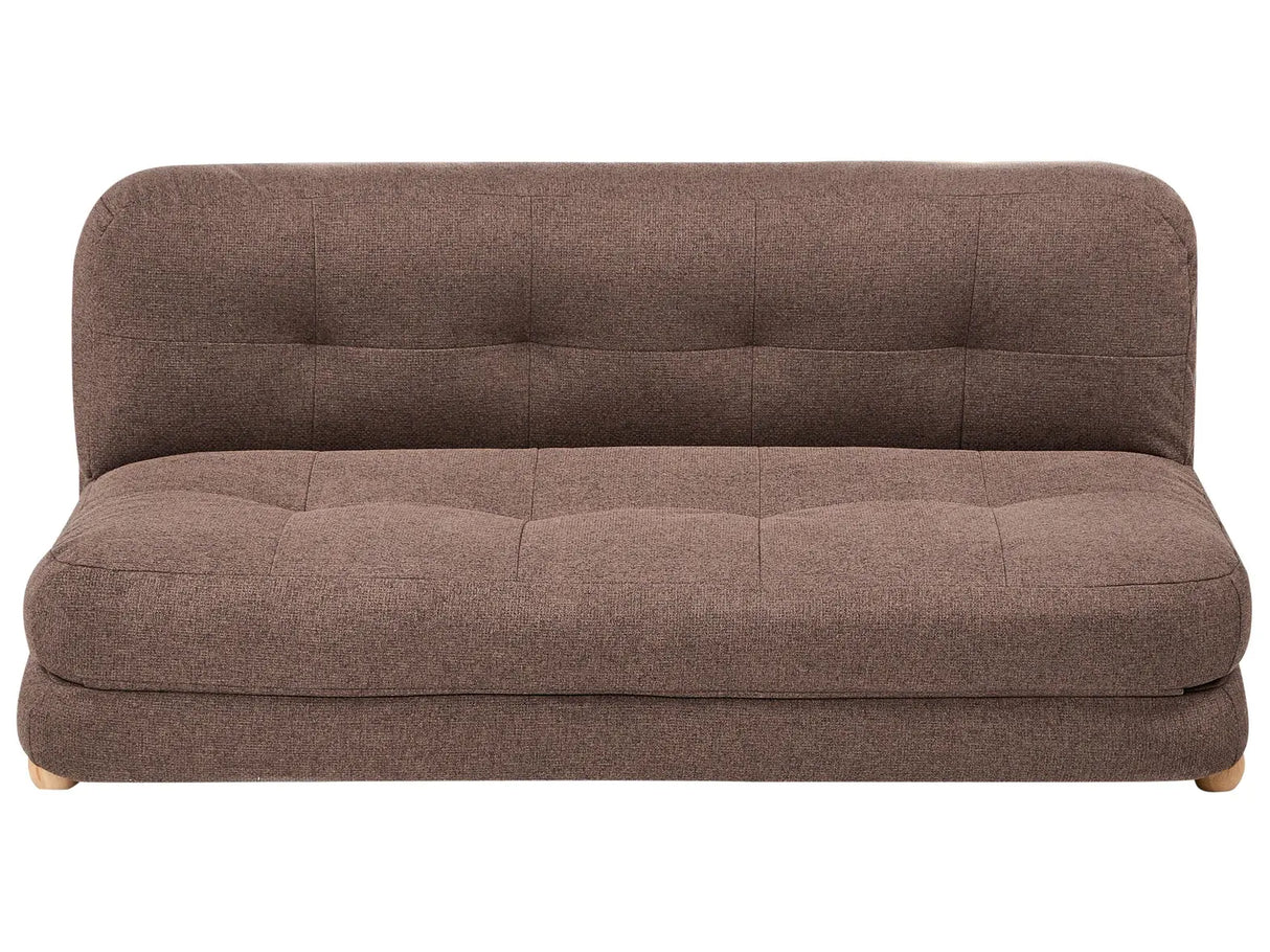 Sofa Bed Brown Faux Linen Upholstery Wooden Legs 2 Seater Sleeping Function Quilted Living Room Bedroom Guest Room Beliani