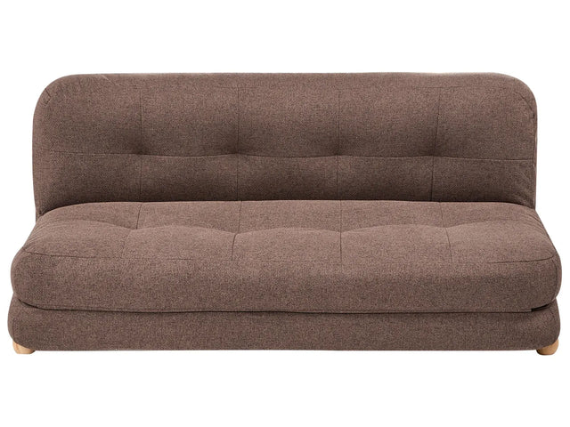 Sofa Bed Brown Faux Linen Upholstery Wooden Legs 2 Seater Sleeping Function Quilted Living Room Bedroom Guest Room Beliani
